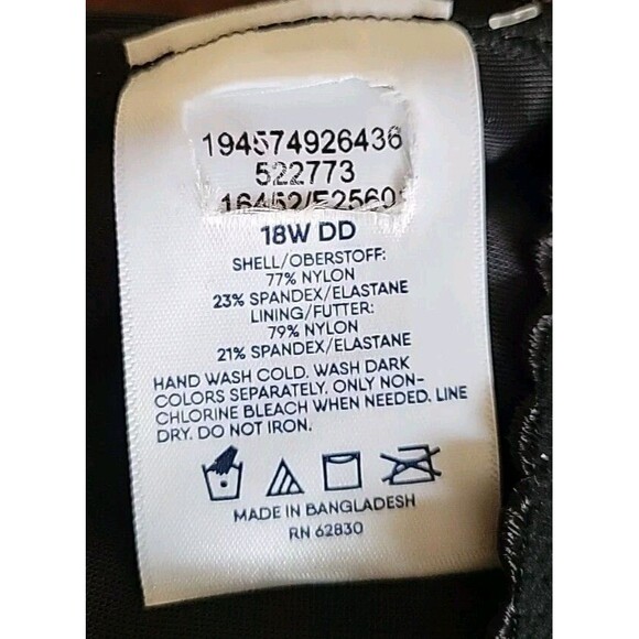 Lands' End Swim Top Black 18W DD Wrap Front Tankini 1X Solid Tummy Control S925 - Picture 8 of 9